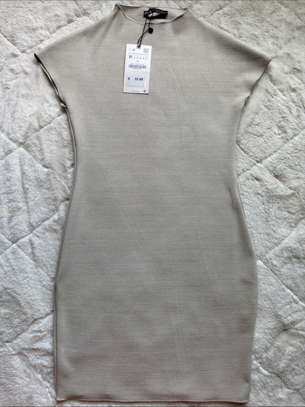 Zara Light Beige Cap-Sleeve Mini Dress